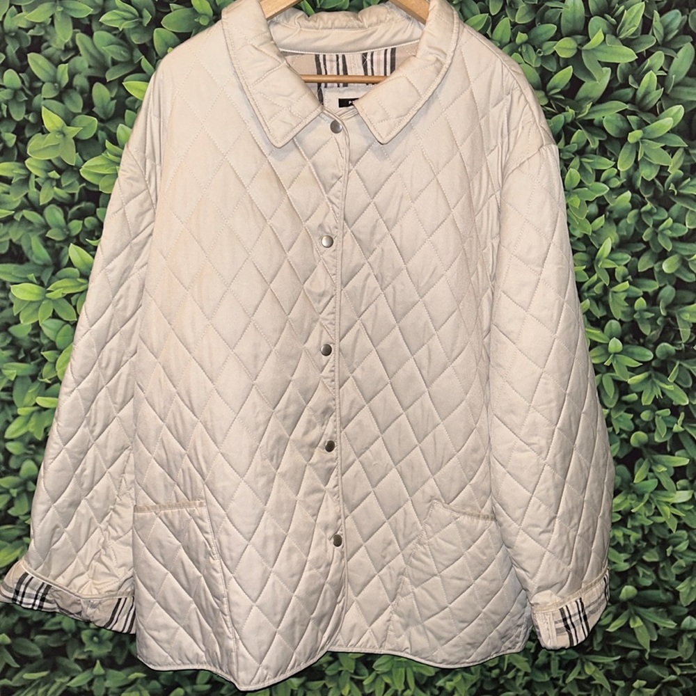 Classic PRAGUE Quilted Cream & Plaid
Snap Button Up SPRING Coat Sz26/28  Plus